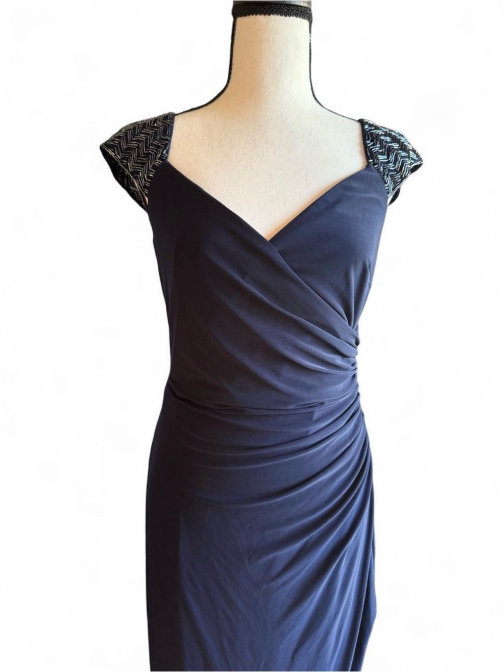 Lauren Ralph Lauren Navy Maxi Dress with Embellished Cap Sleeves - Picture 2 of 10